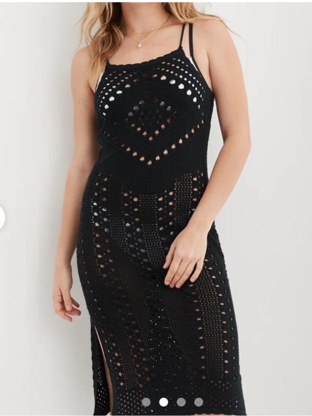 aerie Black Crochet Midi Dress with Spaghetti Straps (size xl) swim cover up